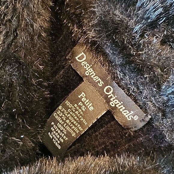 Black Cozy jacket fur lined collar size Petite Small - Picture 7 of 8